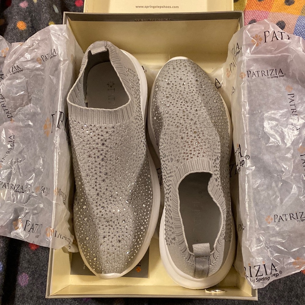 Grey sparkly sock top shoes